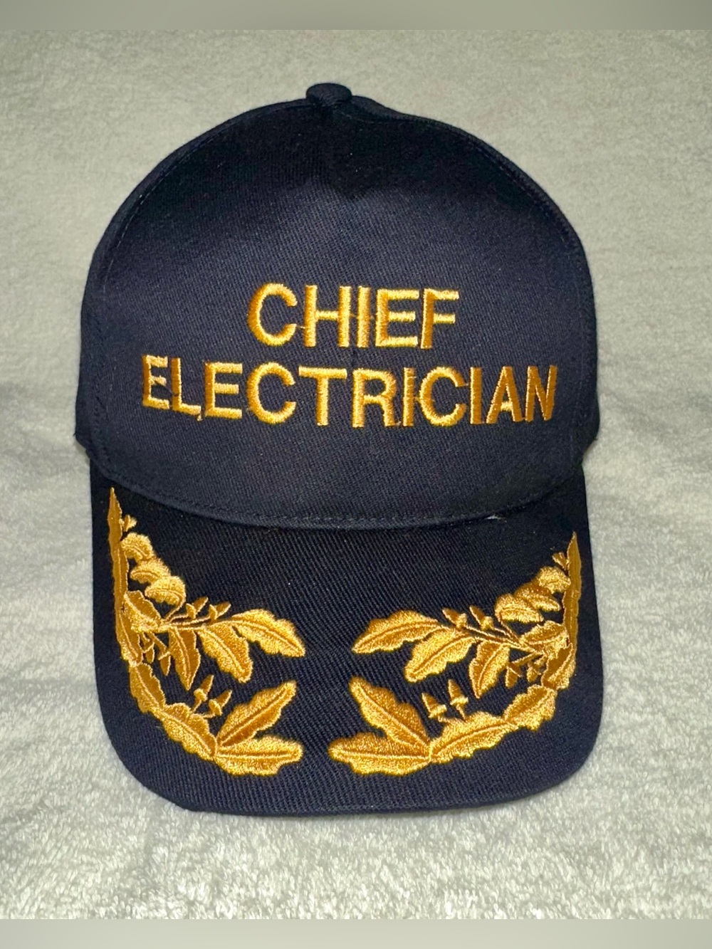 Chief Electrician Hat Gold Scrambled Eggs Embroidery Navy Blue Handyman Gift Cap